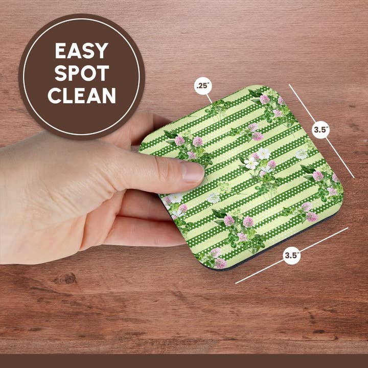 3dRose - Wholesale Coasters - 3dRose, Green Polka Dots Rows and Irish Floral Pattern, Coaster13