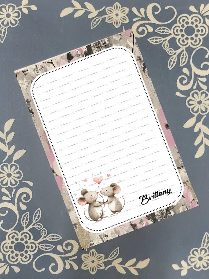 Personalized Valentine's Mice Love Notepad Stationery for wholesale by Mrs. B's Stationery & Gift Shop