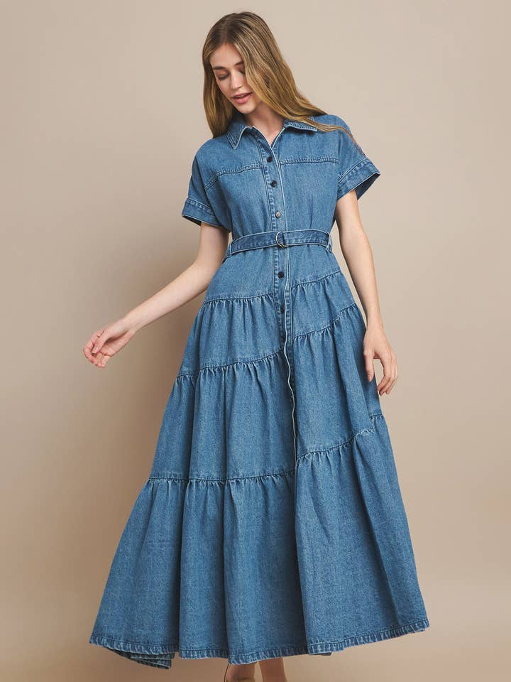 BOHO EXTRA WIDE SWEEP MAXI DENIM DRESS 3152DIA for wholesale by WISTERIA LANE