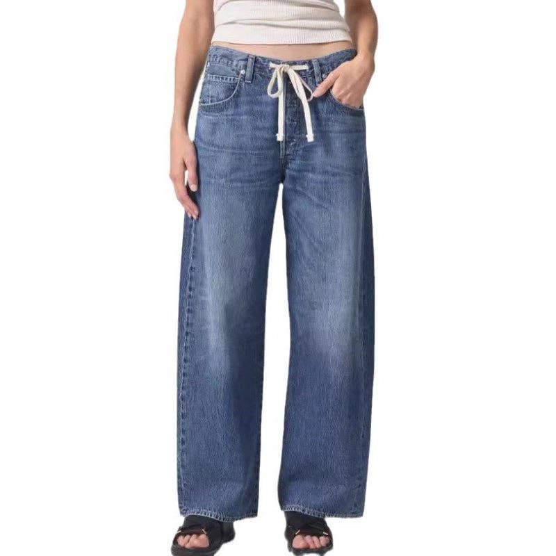 Dipped Shop - Wholesale Jeans - Women's - Distressed Loose Denim Pants Drawstring Jeans DPP30150