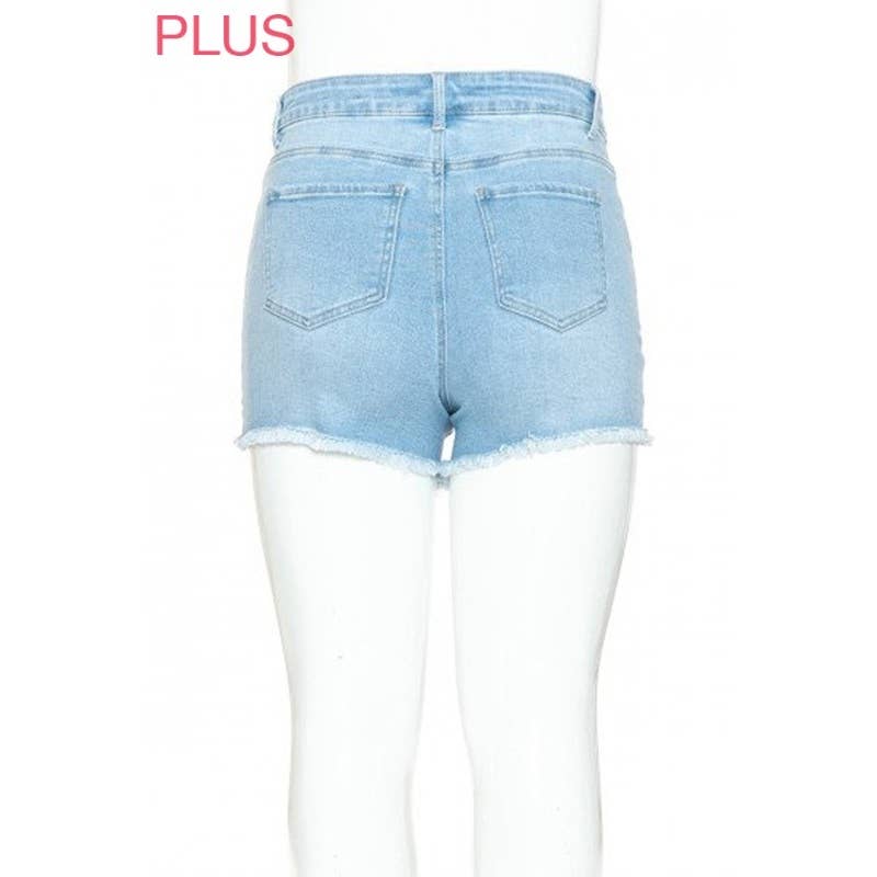 Paperdoll - Wholesale Shorts - Women's - PLUS MID RISE DESTRUCTED DENIM SHORTS8
