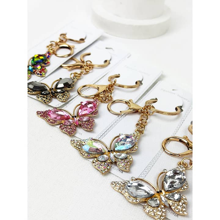 MIX COLOR Sparkling Butterfly Pendant Key Chain for wholesale on Faire