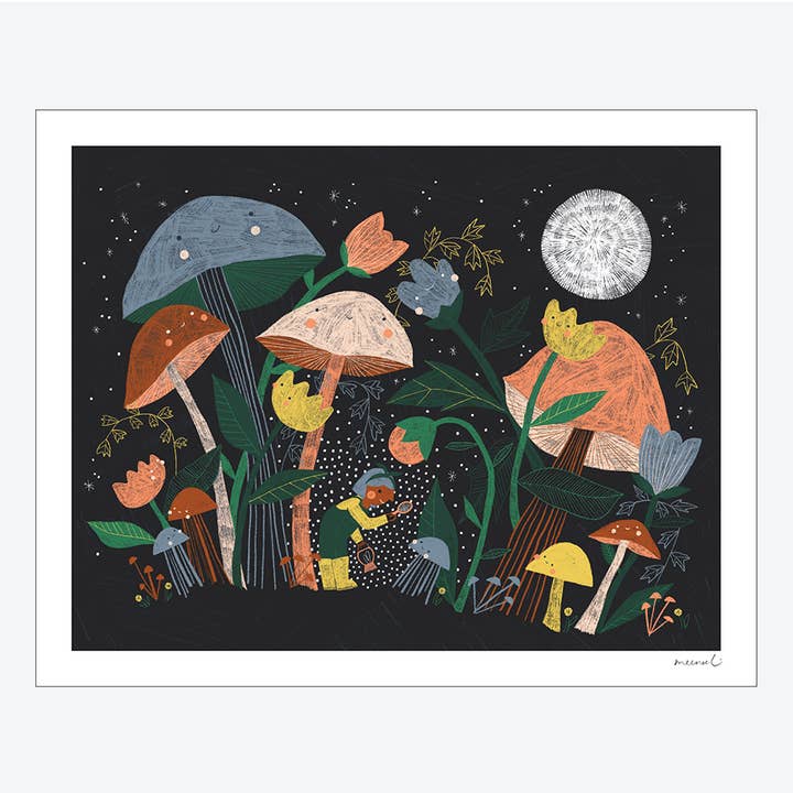 Smiling Mushroom Canopy Art Print for wholesale by Meenal Patel Studio