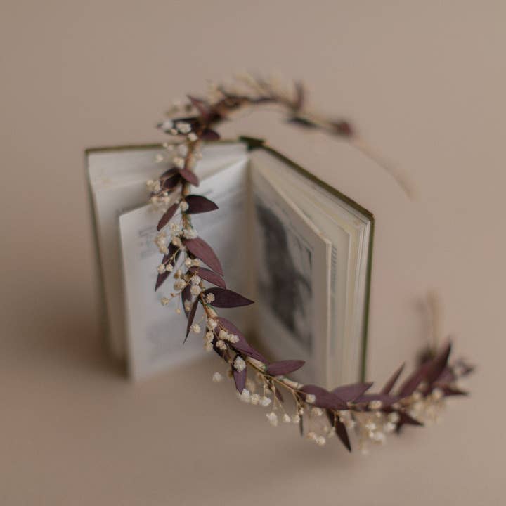 Hidden Botanics - Vendita all'ingrosso Fiori secchi/pressati - Corona per neonato con eucalipto essiccato vero rosso/terra, corona Gypsophila, corona con fiori secchi veri, corona nuziale essiccata6