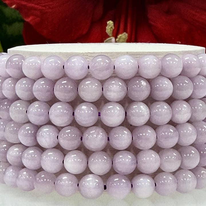 Natural Kunzite 6mm 7.5” Crystal Healing Stretch Bracelet for wholesale by KayleeNYC