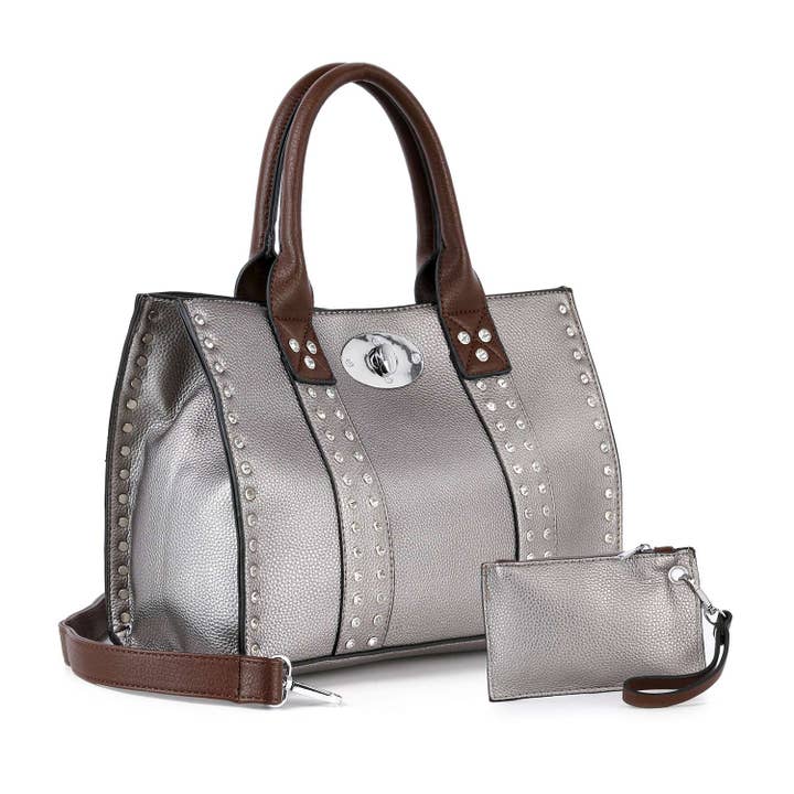 Accessorized Twist-Lock Handbag for wholesale by Handbag Express