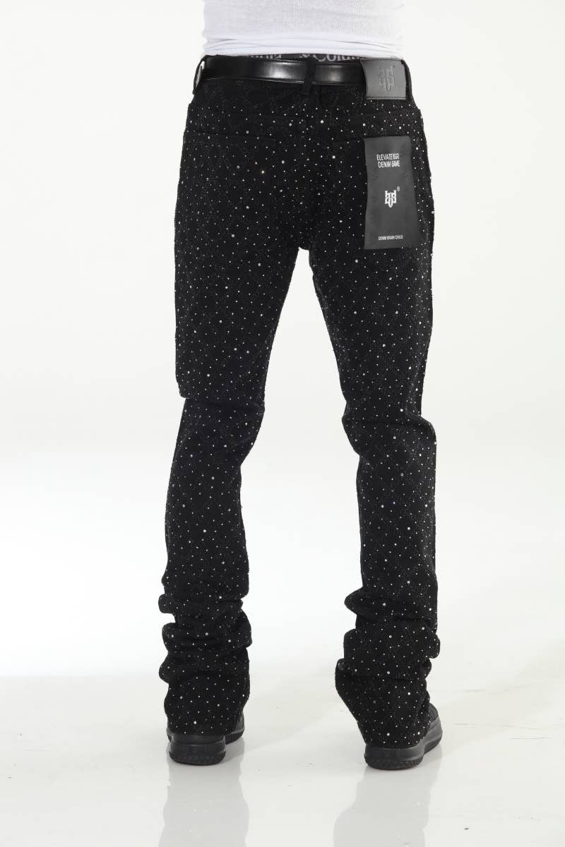 Stylo - Wholesale Jeans - Men's - Black Rhinestone Covered Stacked Flare7