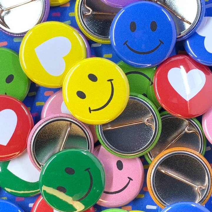Ruth & Dottie - Wholesale Lapel Pin/Button - Hearts and smiles variety mix (for selling individually)1