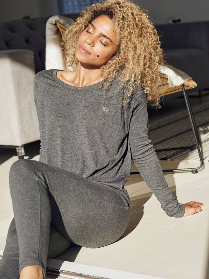 "Signature Lotus" Original Ribbed Long Sleeve Tee for wholesale by Om & Ah London