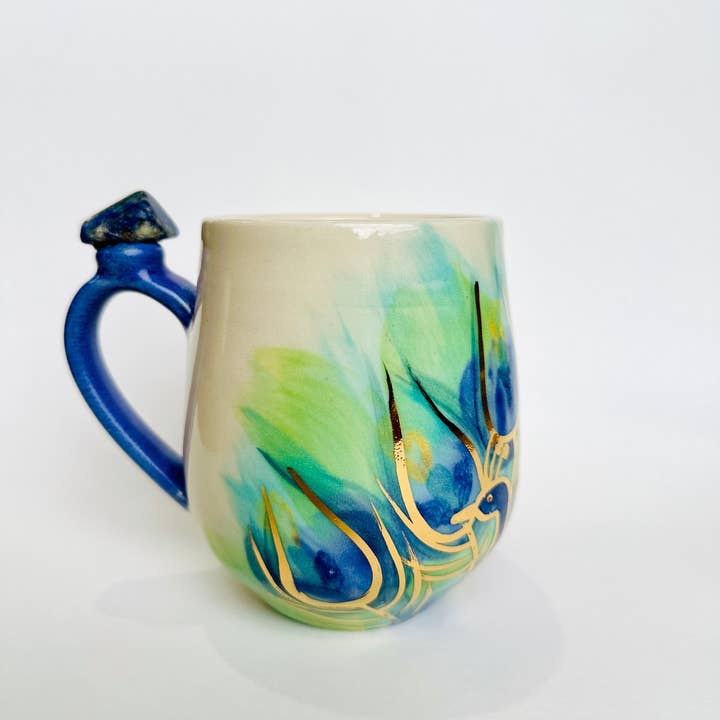 Carys Martin Ceramics - Wholesale Coffee Mug - Peacock Lapis Lazuli Crystal Mug