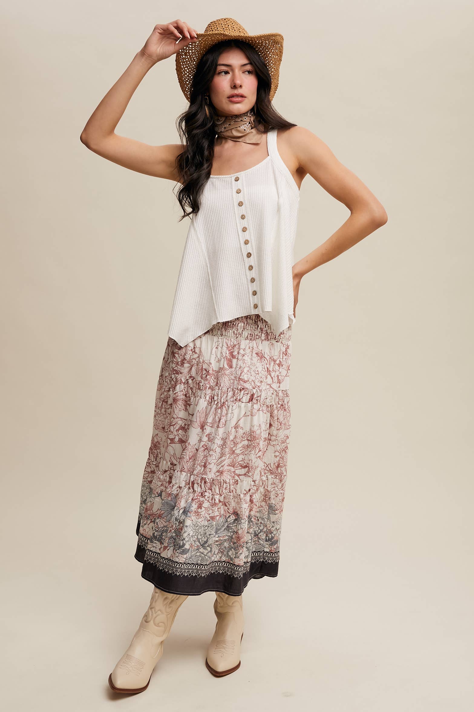 Listicle - Vente Jupe – femme - Jupe longue bohème convertible à smocks & robe bustier7