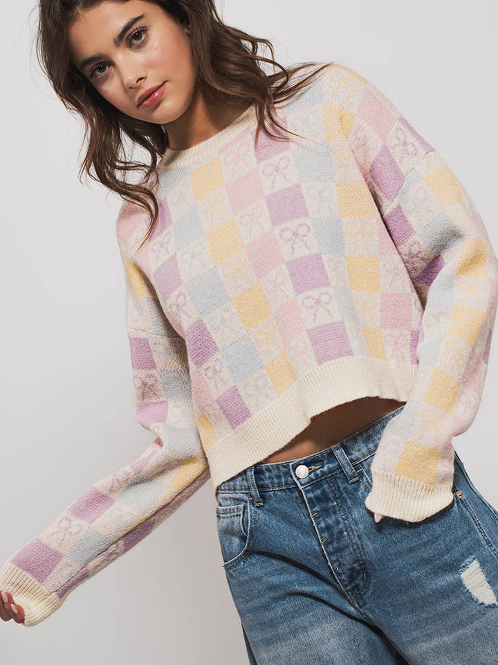 Urban Daizy - Wholesale Knit Sweater - Women's - Pretty Pastel Knit Bow Sweater