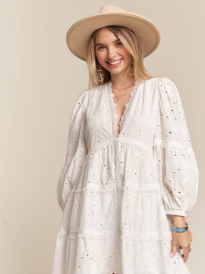 V-HALS ØJENHUL BABYDOLL KJOLE- LED3529WN for engroshandel hos Madelyn