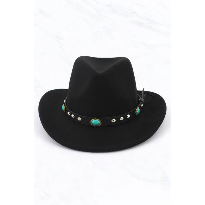 Suzie Q USA - Wholesale Cowboy Hat - Women's - New Style Woolen Western Cowboy Hat - 3 Emeralds Belt1