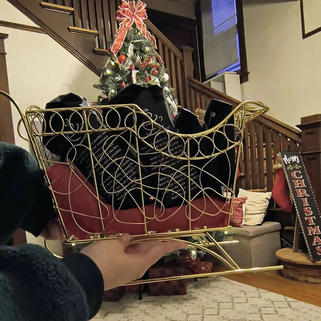 Coffee Beanery - Wholesale Decorative Tabletop Object - Gold Sleigh Vessel1