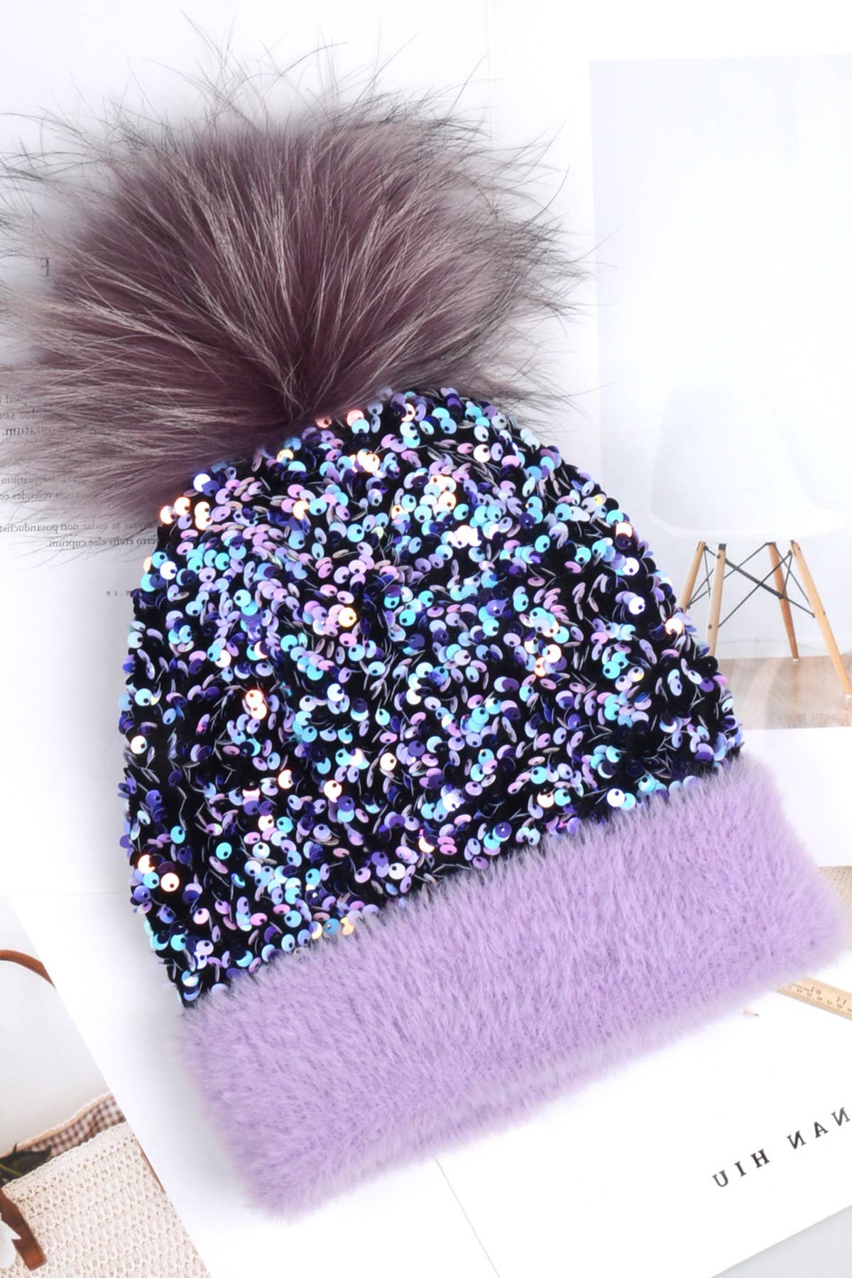 Suzie Q USA - Wholesale Beanie - Women's - Sequins Bling Beanie with Pompom0