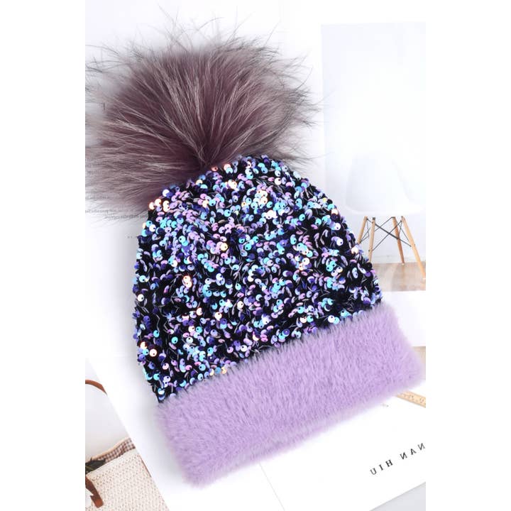 Suzie Q USA - Wholesale Beanie - Women's - Sequins Bling Beanie with Pompom