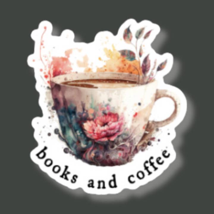 Autocollant unique Books and Coffee pour la vente par Khloe George Designs