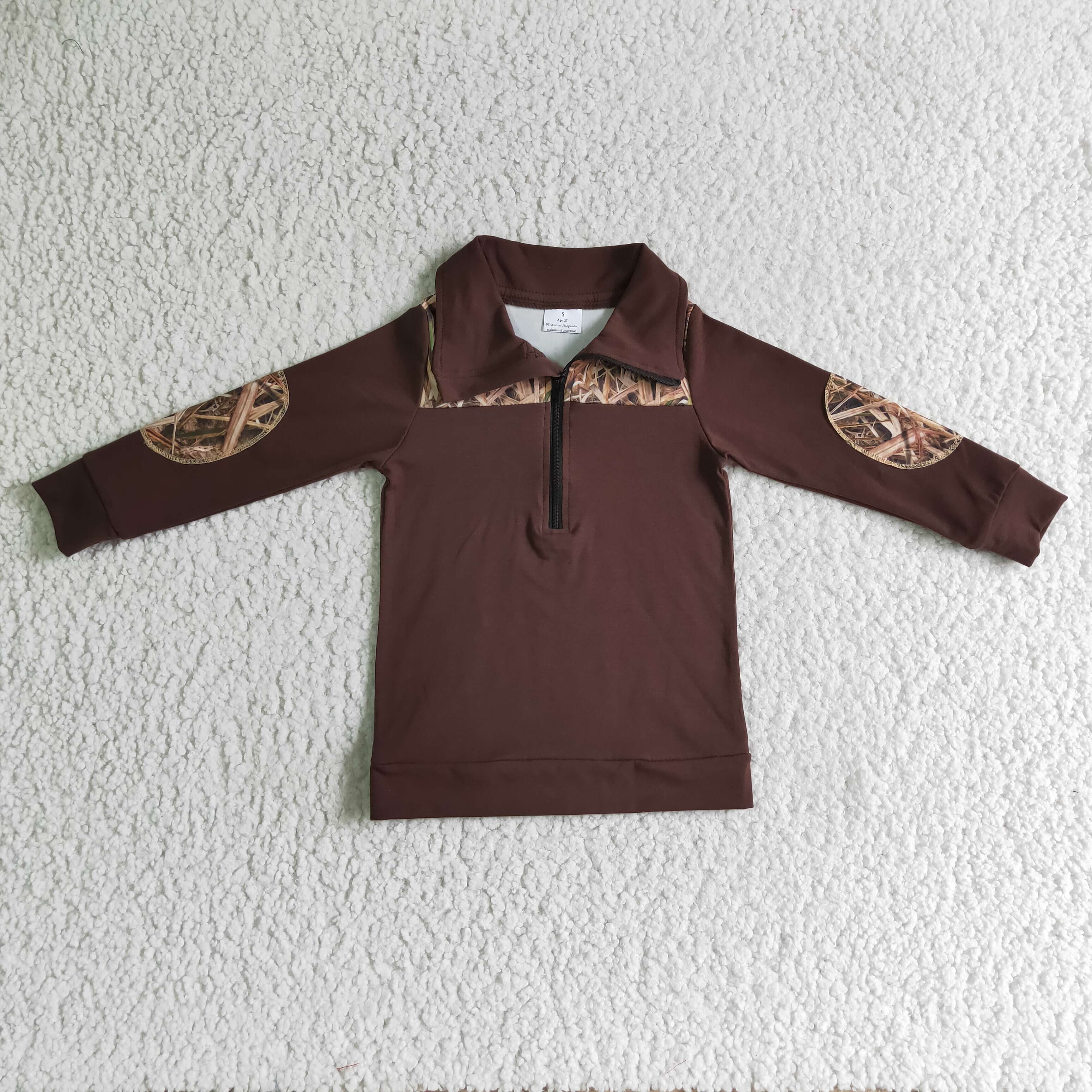 Yawoo Garments - Vente Sweat-shirt – enfant - Pull d'automne à fermeture éclair marron pour enfants et garçons1