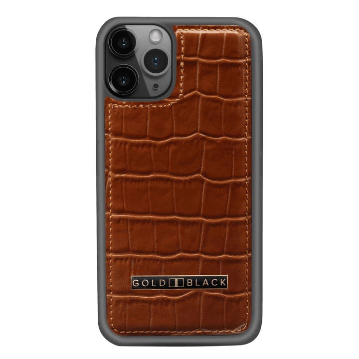 funda de piel iphone 11 pro cocodrilo marrón para venta al por mayor de GOLDBLACK