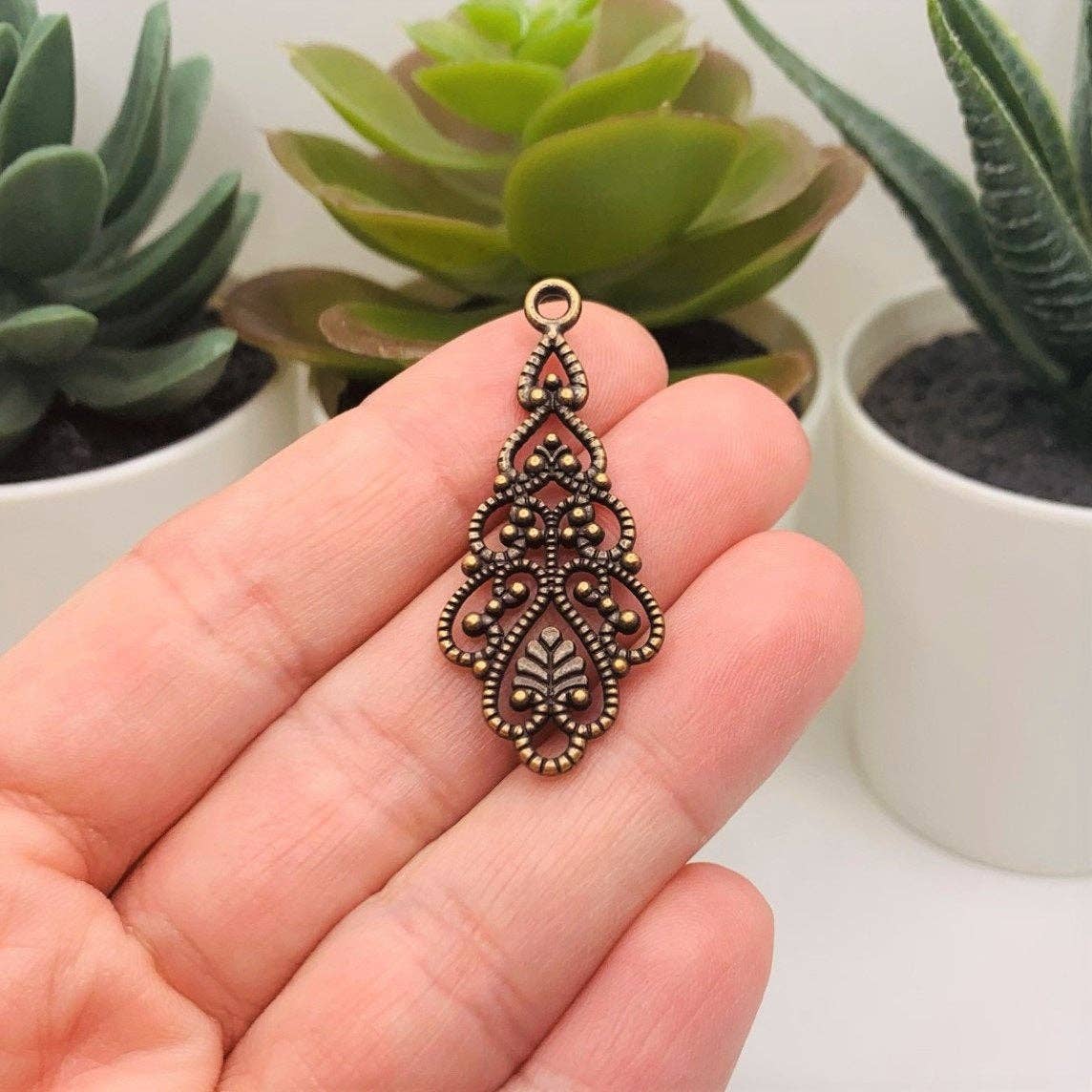 Wholesale Antique Copper Filigree Teardrop Pendants, 42x18mm for
