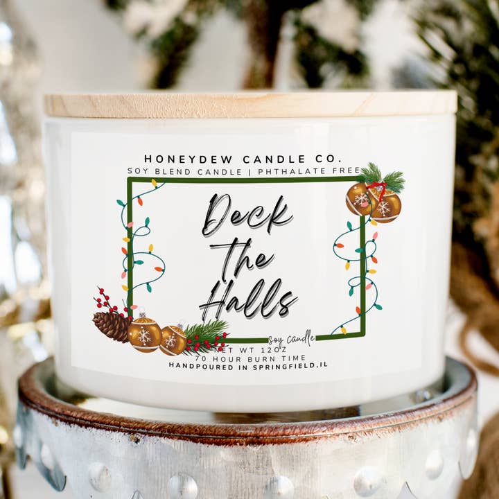 3 Wick Candle 12 oz Deck the Halls for wholesale by Honeydew Candle Co.