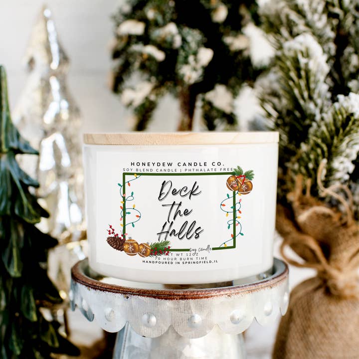 3 Wick Candle 12 oz Deck the Halls for wholesale by Honeydew Candle Co.