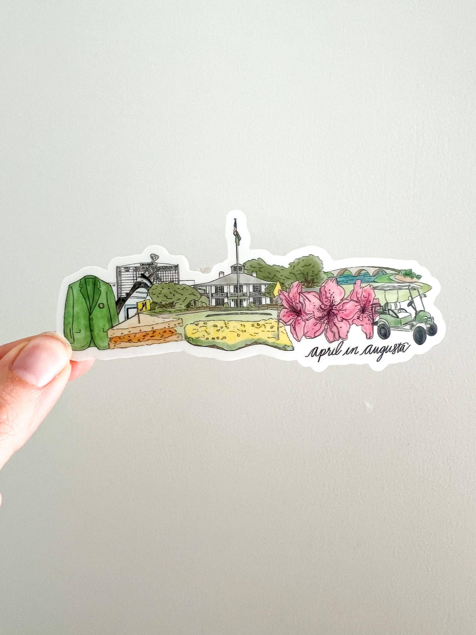 April in Augusta Sticker – Golf Tournament Inspired, Watercolor Golf Course Art, Augusta Georgia Souvenir, Floral Golf Cart Vinyl Decal for wholesale by Thirteenwinks