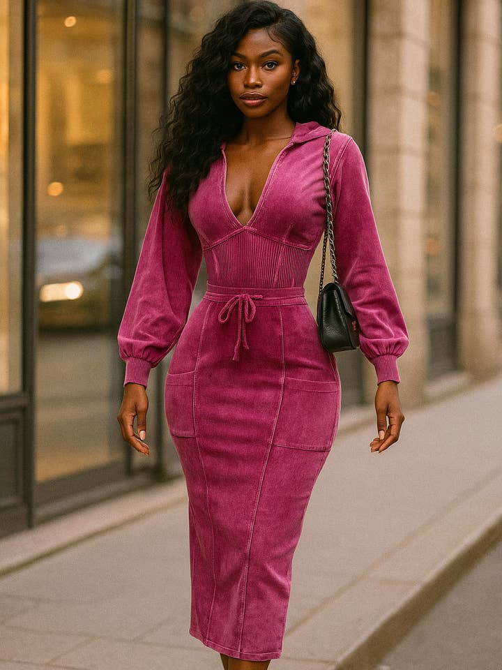 ROBE À CAPUCHE CARGO DÉCOLLETÉ EN V LAVAGE MINÉRAL pour la vente par Dalia Studio