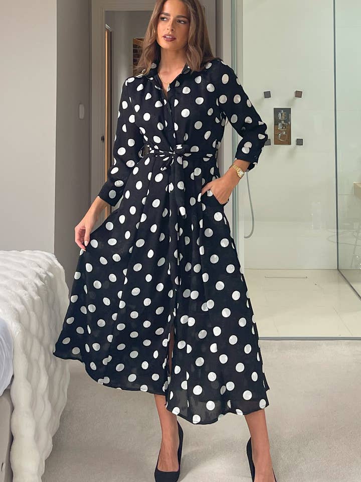 Angela Long Sleeve Maxi Shirt Dress Spot Burnout for wholesale by Girl in mind