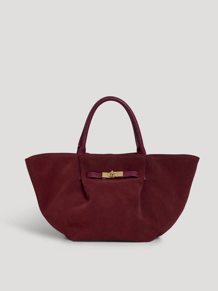 Sac Charlène en daim bordeaux et cuir Togo pour la vente par Voemièn