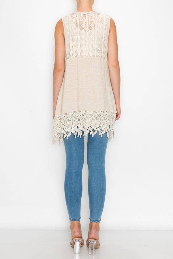 Natural VEST WITH POCKETS AND CHUNKY LACE TRIMMING-4557 BEIGE for wholesale on Faire1