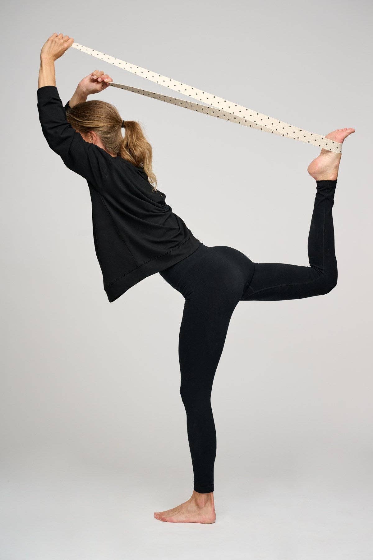 ecru black dots dotted yoga strap for wholesale on Faire3