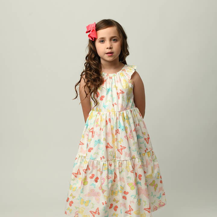 Minna - Wholesale Dress - Kids - Tiered Twirl Dress - Butterfly Ballet Petal Pastels6