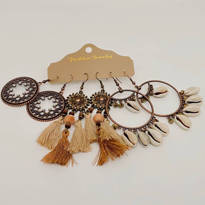 Mio Queena - Wholesale Jewelry Set - Bohemian 3 Pairs/set Earrings in Different Styles -BJ30