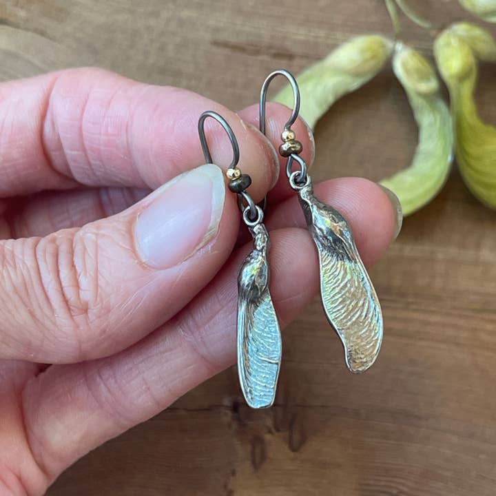 Maple Seed Earrings -Tiny (Silver, Bronze, or Copper) for wholesale by Ozark Impressions Jewelry