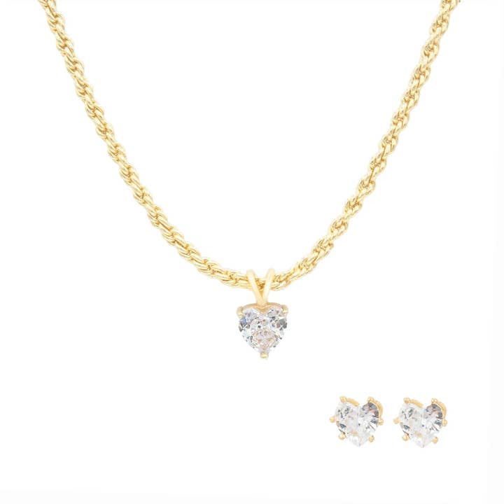 Heart Cubic Zirconia Jewelry Set with Necklace and Earrings for wholesale by LookLove Jewelry
