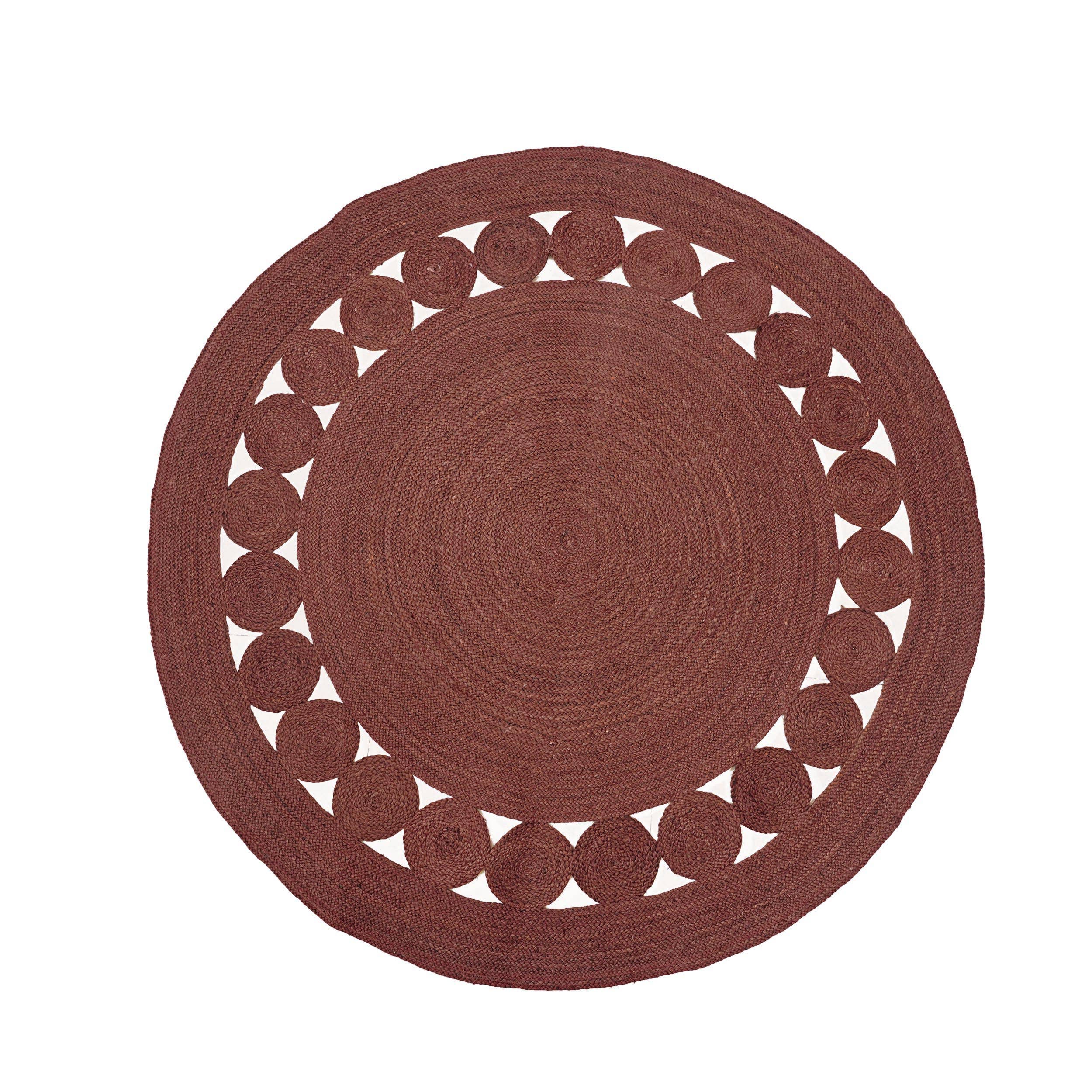Chouhan Rugs – wholesale Area rug – Handmade Brown Round Scalloped Jute Rug For Living Room Rug1