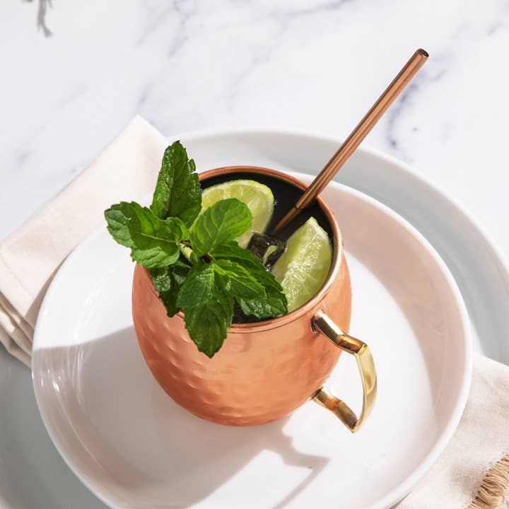 Sol Living - Wholesale Cocktail/Liquor Glass - Moscow Mule Mugs - 4 Pack - Siver/Copper (4 Cups + 4 Straws)8