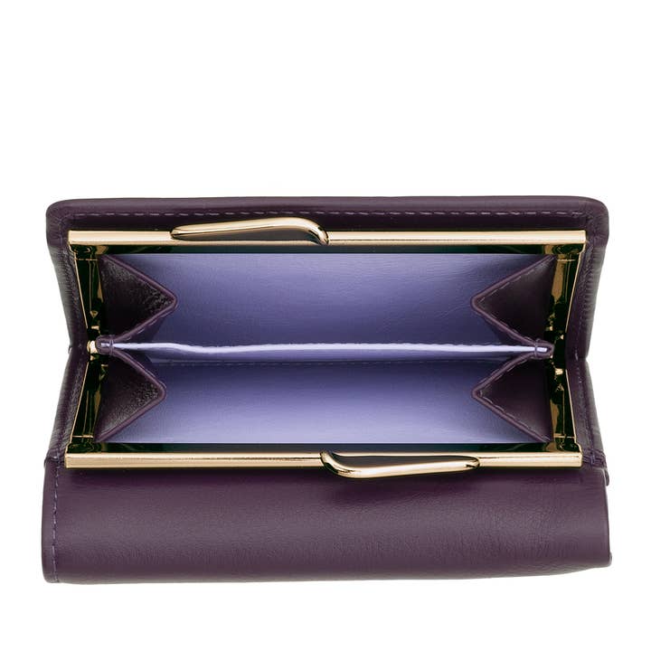 dudu - Vendita all'ingrosso Portafogli - Donna - Portafoglio Compatto in Pelle da Donna Dudu Clic Clac Viola Scuro3