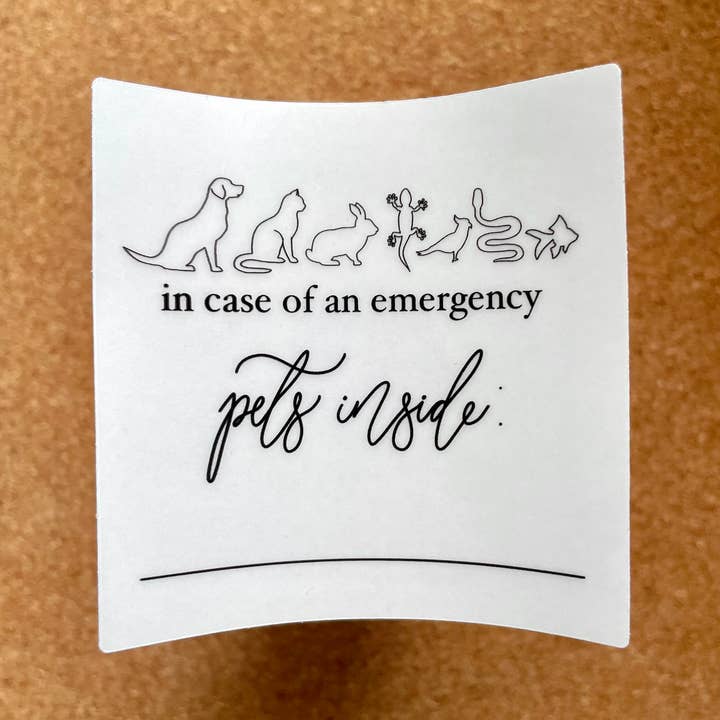 Clear Pets Inside Emergency Door Sticker for wholesale by artbyjfm