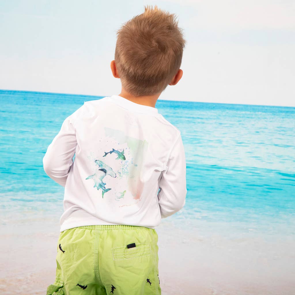 Blanc Chemise Caloosa « Florida Shark » UPF 50 ultra confortable pour enfants en vente sur Faire1
