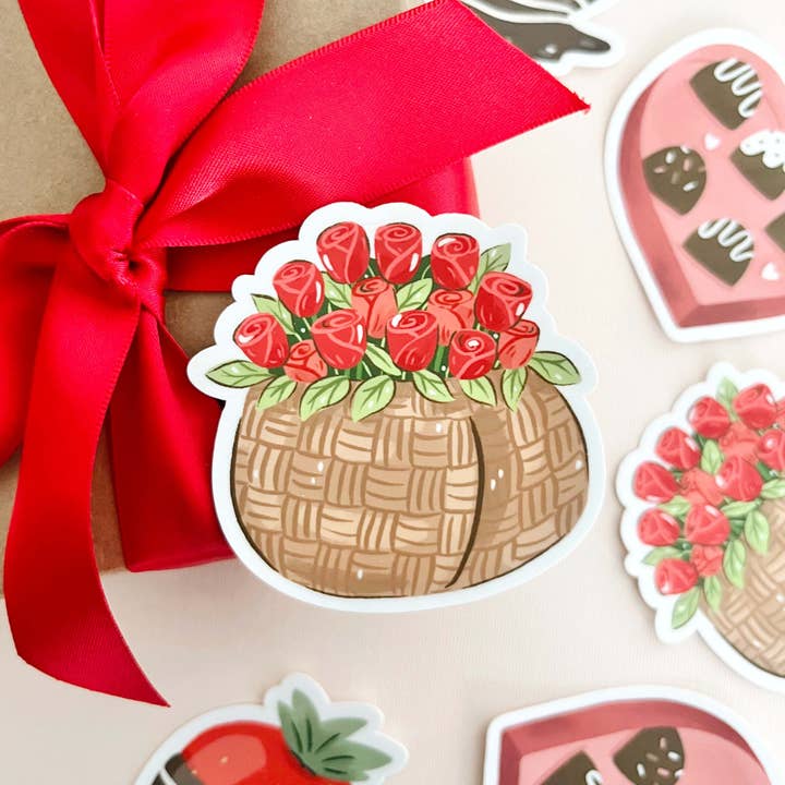 Basket of Roses Matte Vinyl Sticker for wholesale by Occasionalish