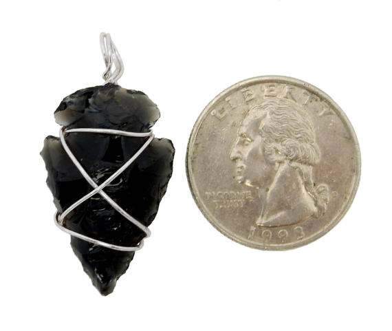 Rock Paradise – wholesale Spiritual stone/crystal – Crystal Black Obsidian Arrowhead Silver Tone Wire Wrapped1