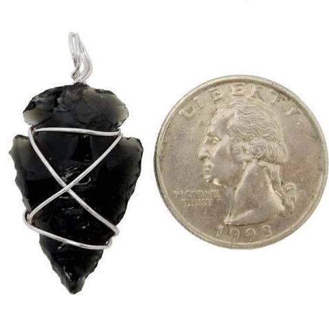 Rock Paradise – wholesale Spiritual stone/crystal – Crystal Black Obsidian Arrowhead Silver Tone Wire Wrapped1