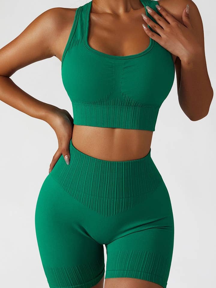 Active by Anna-Kaci – wholesale Activewear set – Women′s – Racerback Sports Bra & Sculpting High Waist Shorts Set9