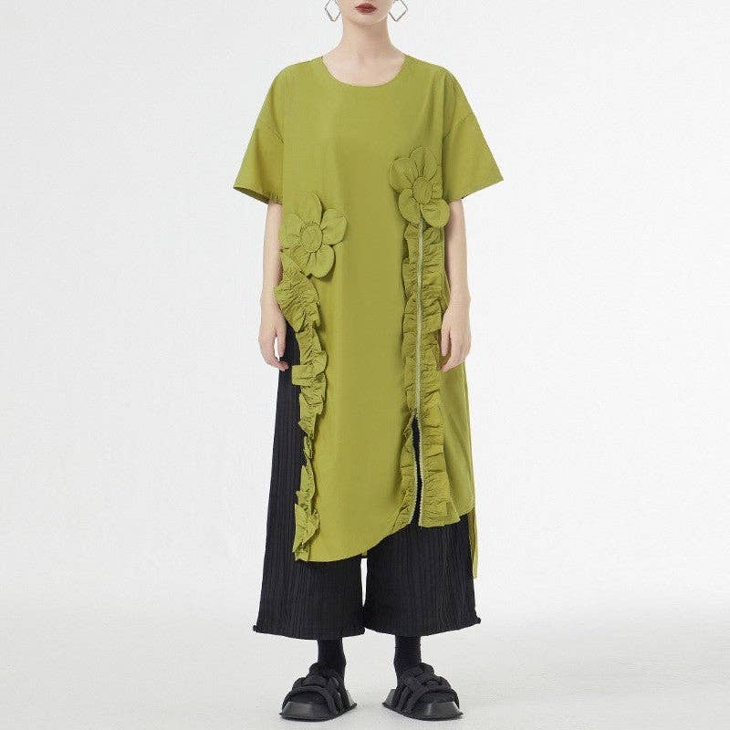 UZ Wholesale Store - Wholesale Dress - Women's - Korean Style Floral Patch Short Sleeve Shirt Dress7