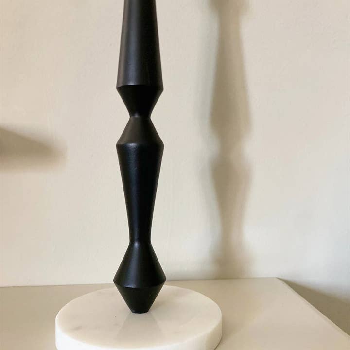 From Under The Stairs – wholesale Candle holder – Black and Marble Effect Candlestick