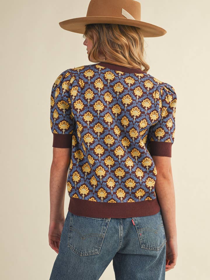 &MERCI - Wholesale Knit Sweater - Women's - FLORAL PATTERN SHORT SLEEVE SWEATER MSW108603