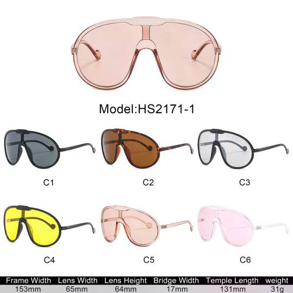 HS2171-1 - Oversize Fashion Curved Lens Aviator for wholesale by BLUELINE TRADING